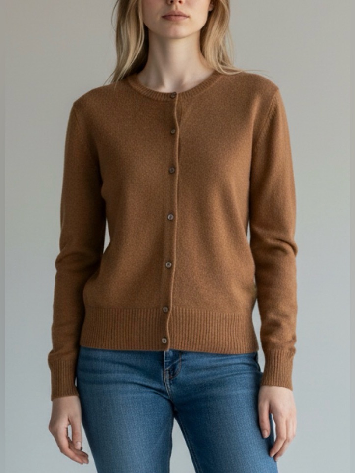 Sandra 100% Cashmere Cardigan Brown Button Sweater L Soft Old Money Staple Chic
